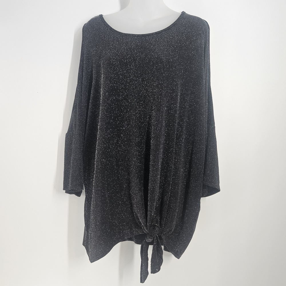 NWt Rain Womens 2x Sparkle with Off Shoulder Design Top Black Silver Sparkles